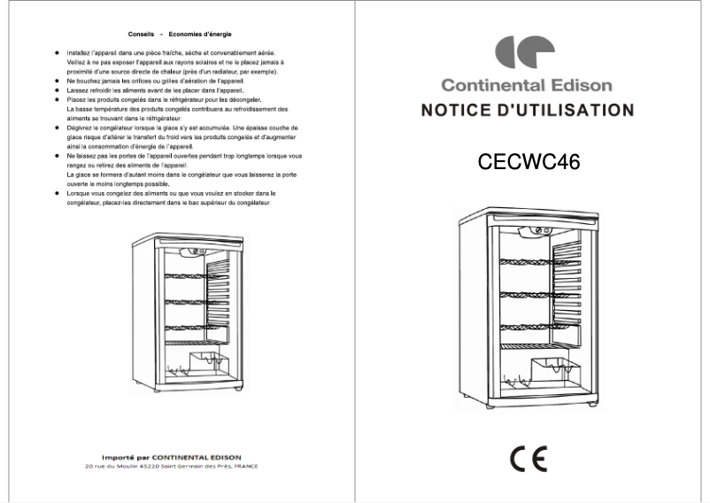 Page 1 de la notice Manuel utilisateur Continental Edison CECW46