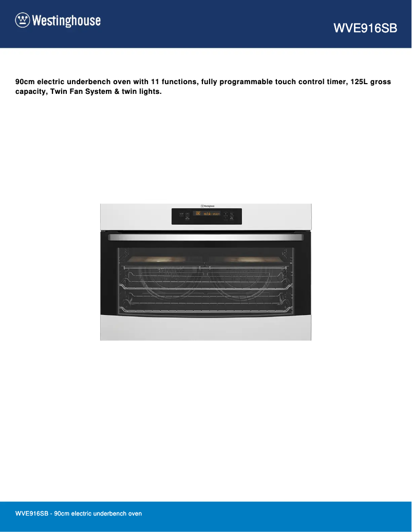 Page 1 de la notice Fiche technique Westinghouse WVE916SB
