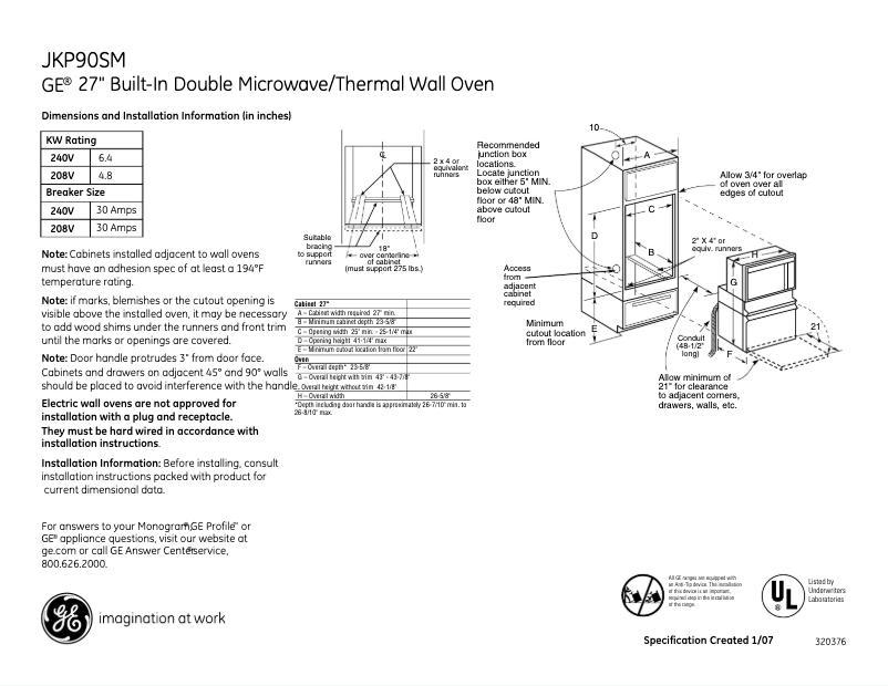 Página 1 del manual Ficha técnica GE JKP90SMSS