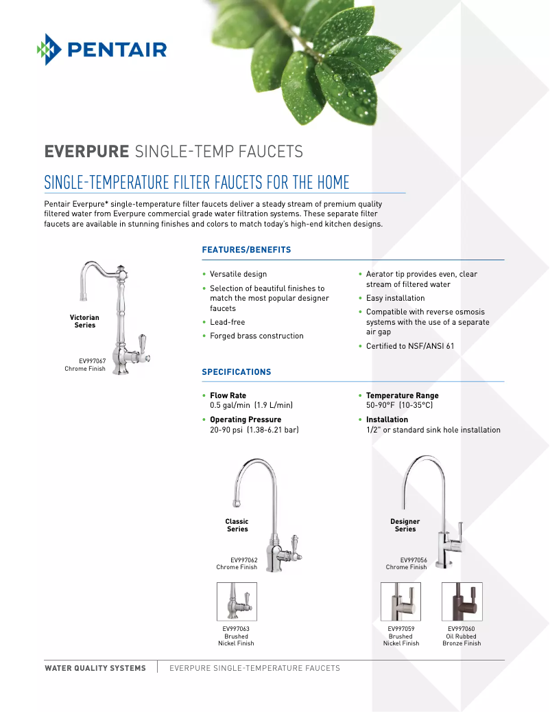 Page 1 de la notice Fiche technique Everpure Single Temperature Designer