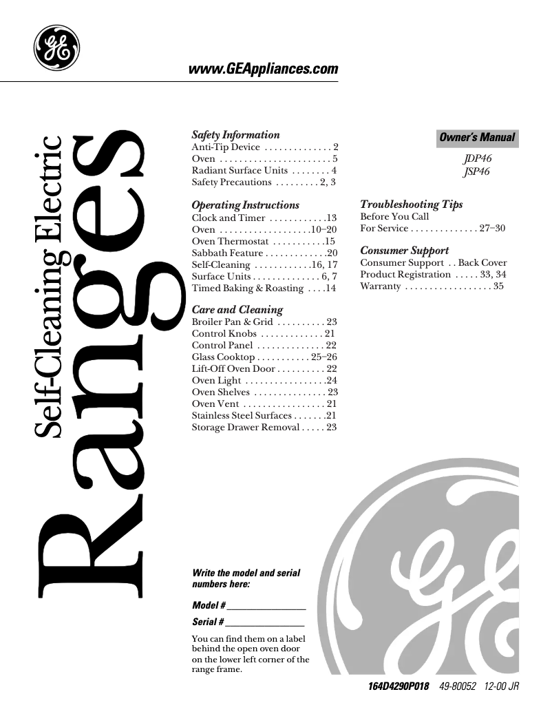 Página 1 del manual Manual de uso y mantenimiento GE Profile JDP46WDWW