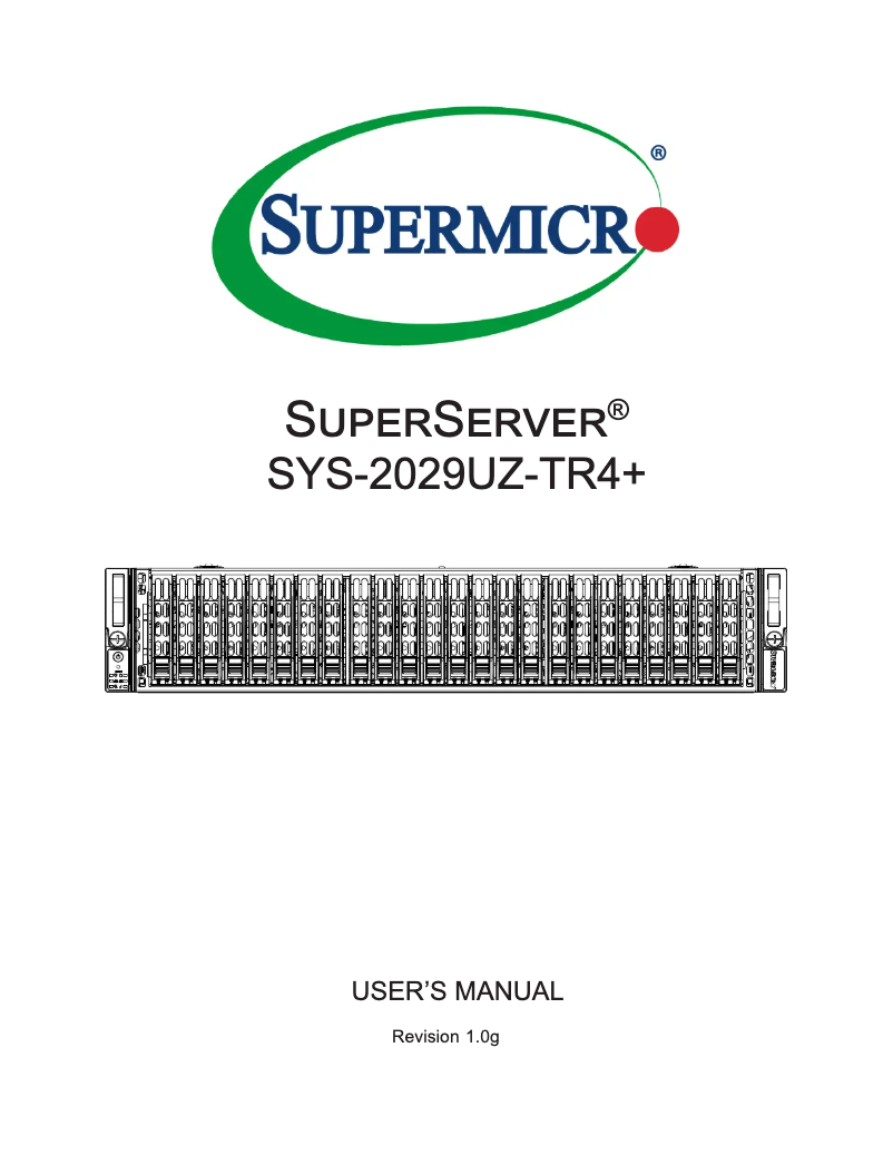 Page 1 de la notice Manuel utilisateur Supermicro SuperServer 2029UZ-TR4+