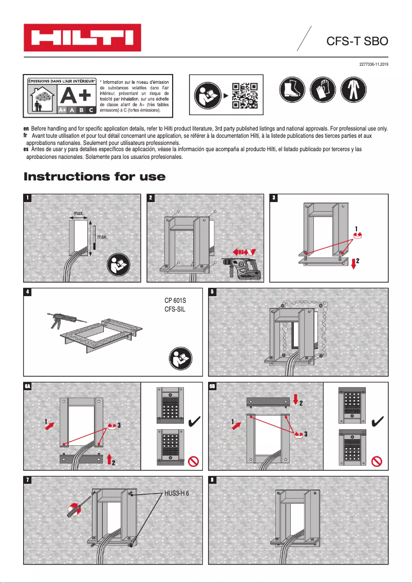 Page 1 de la notice Manuel utilisateur Hilti CFS-T SBO