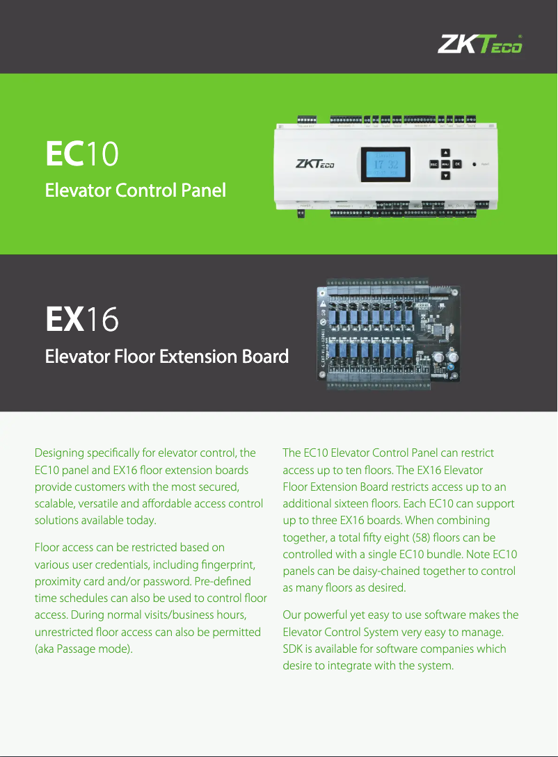 Page 1 de la notice Fiche technique ZKTeco EC10 & EX16