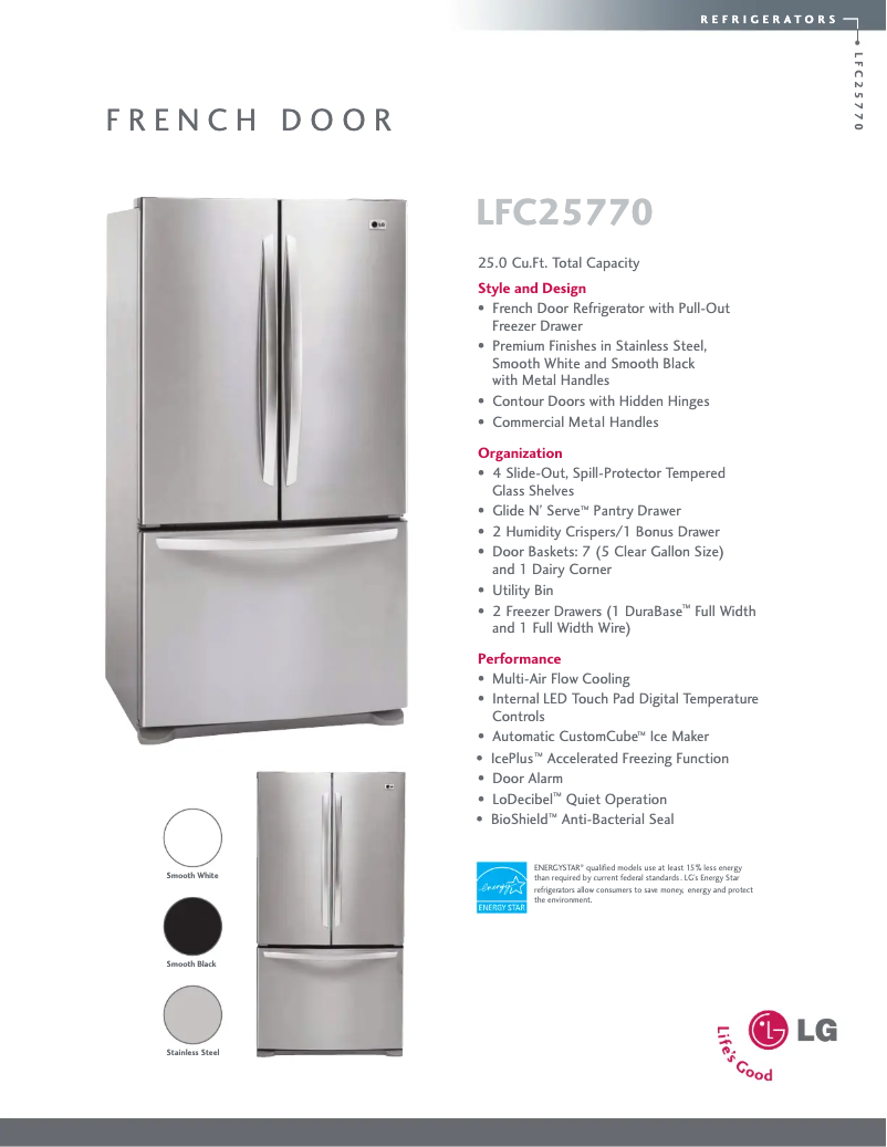 Page 1 de la notice Fiche technique LG LFC25770ST