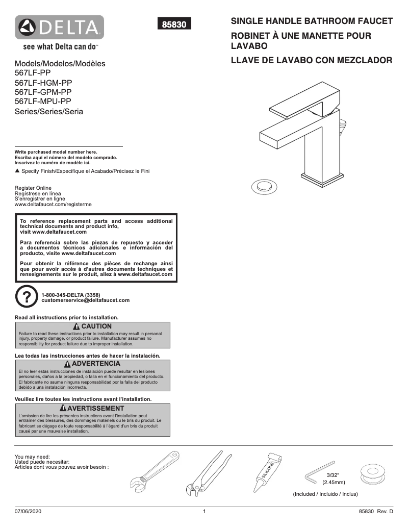 Página 1 del manual Manual de usuario Delta 567LF-GPM-PP