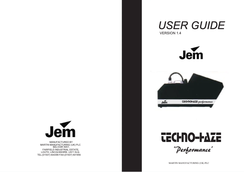Page 1 de la notice Manuel utilisateur Martin JEM Techno-Haze Performance