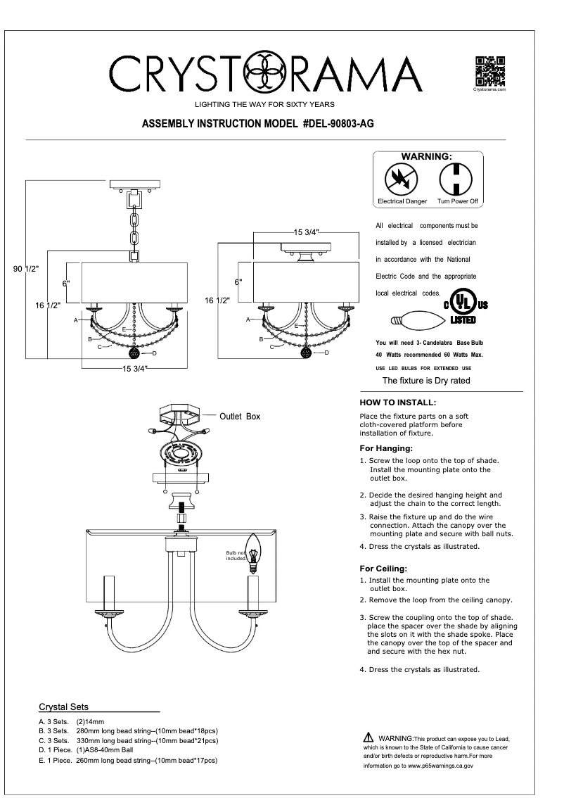 Page 1 de la notice Manuel utilisateur Crystorama Delilah DEL-90803-AG