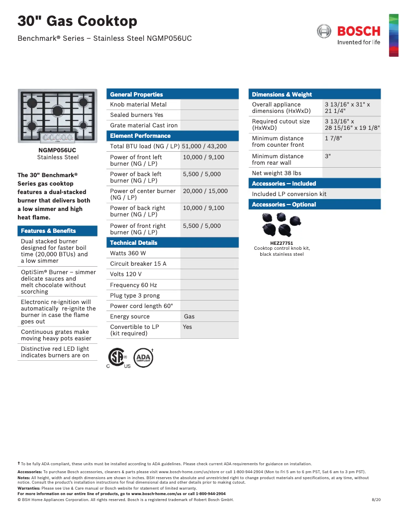 Page 1 de la notice Fiche technique Bosch NGMP056UC