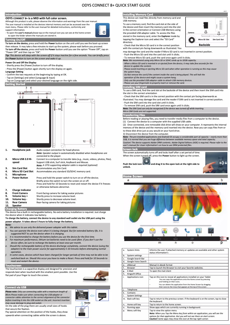 Page 1 de la notice Manuel utilisateur Odys Connect 8+