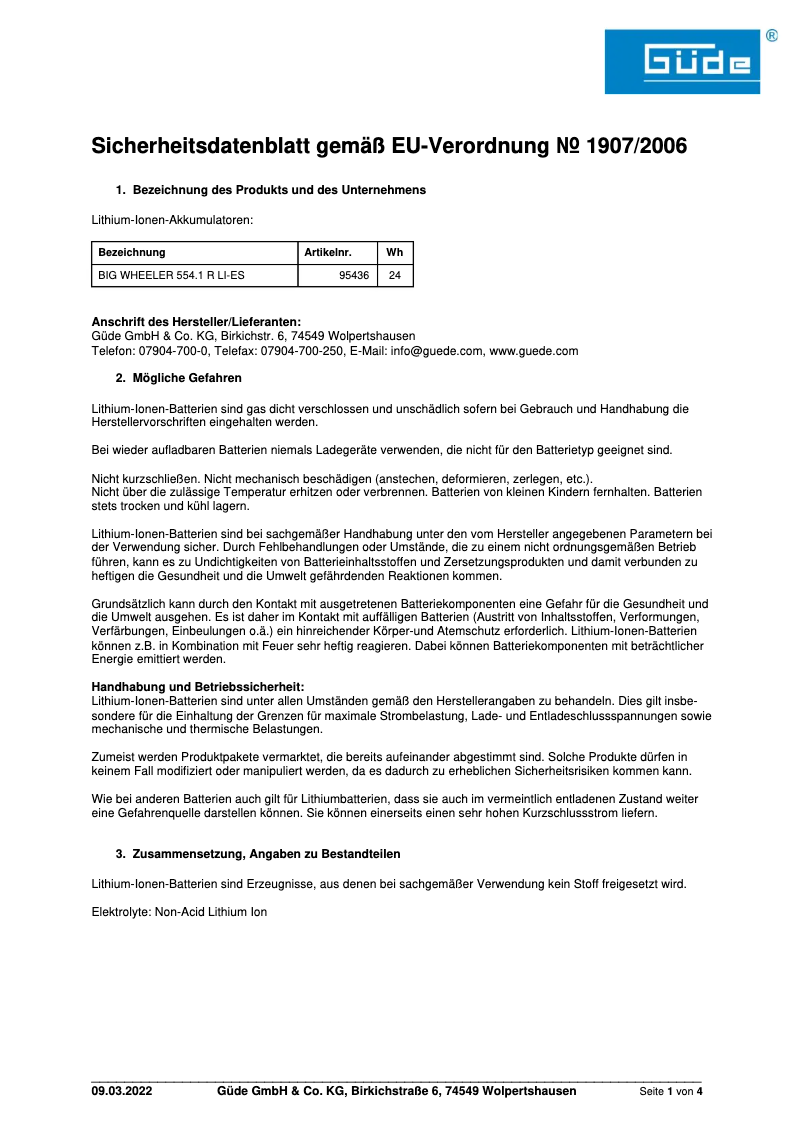 Page 1 de la notice Instructions de sécurité Güde BIG WHEELER 554.1 R LI-ES