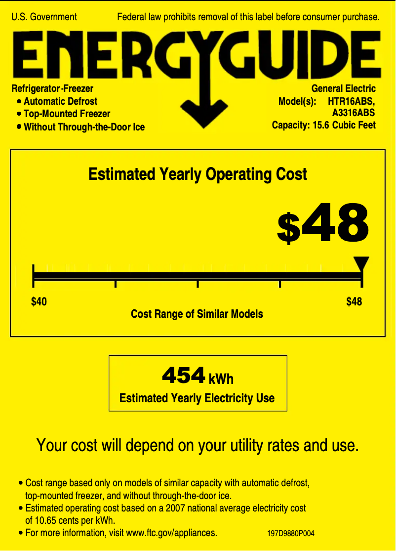 Página 1 del manual Etiqueta energética Americana A3316ABSWW