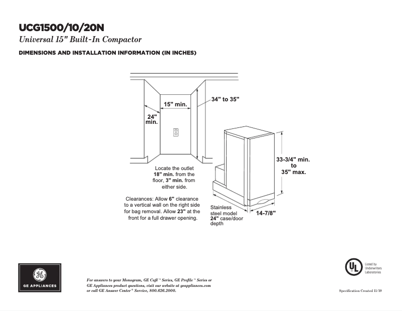Page 1 of the manual Technical Sheet GE UCG1510NII