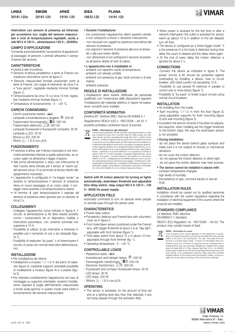 Page 1 de la notice Instructions / montage Vimar 19181.120.B