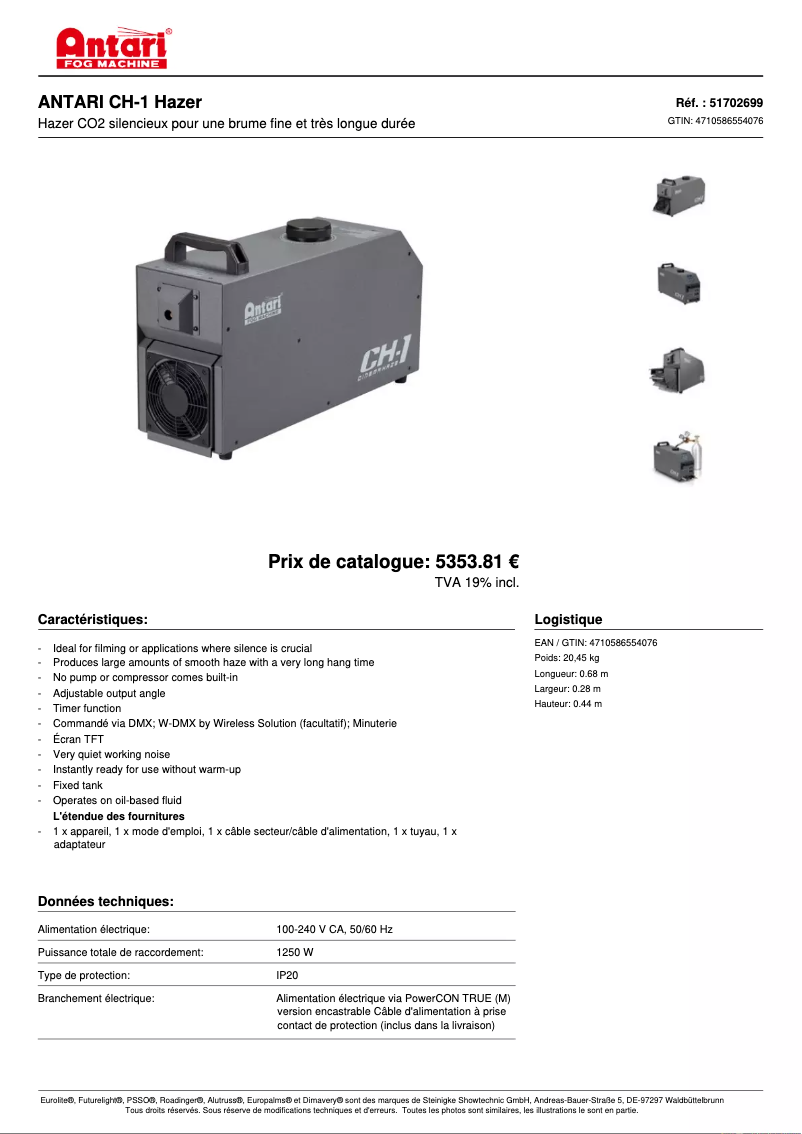 Page 1 de la notice Fiche technique Antari CH-1