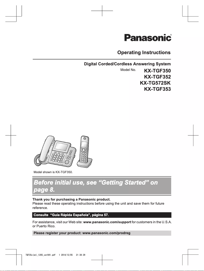 Page 1 de la notice Manuel utilisateur Panasonic KX-TGF350N
