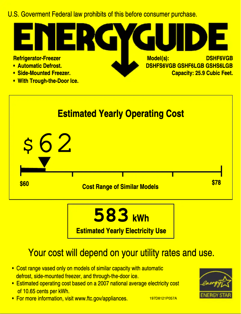 Página 1 del manual Etiqueta energética GE Adora DSHF6VGBWW