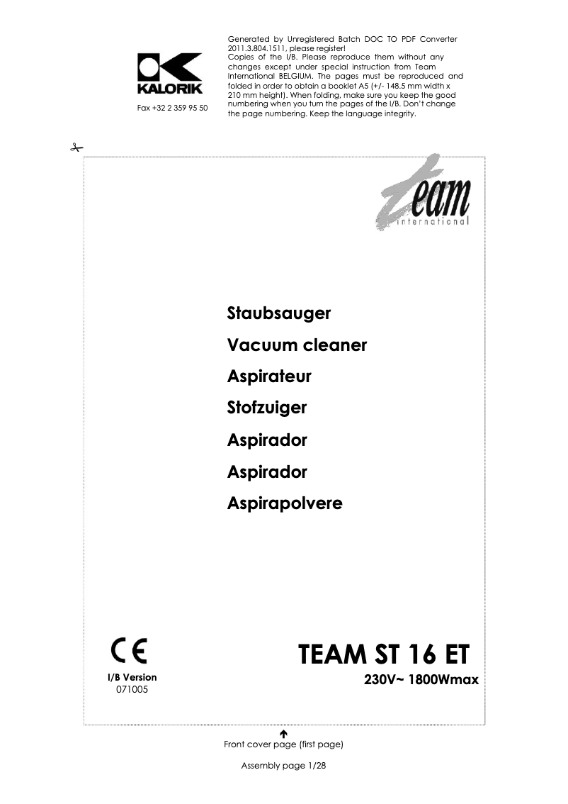 Page 1 de la notice Manuel utilisateur Team ST 16 ET