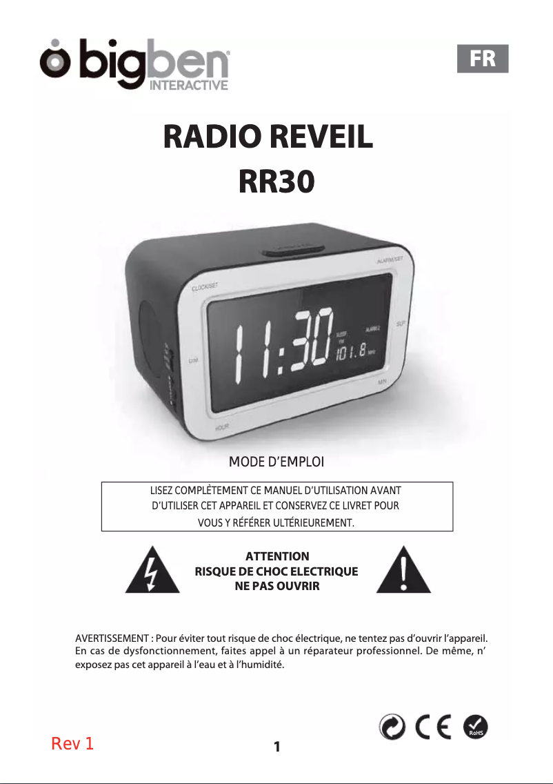 Page 1 de la notice Manuel utilisateur Bigben Interactive RR30FOOT2