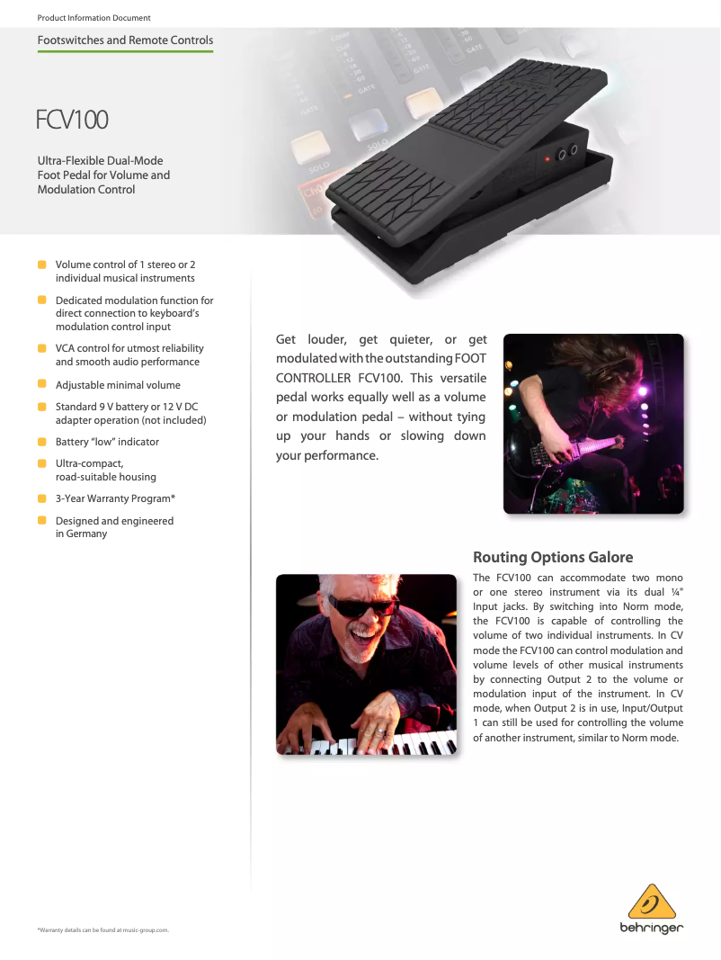 Página 1 del manual Ficha técnica Behringer Foot Controller FCV100