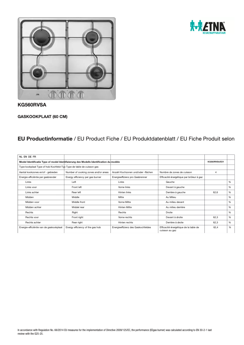 Page 1 de la notice Fiche technique Etna KG560RVSA