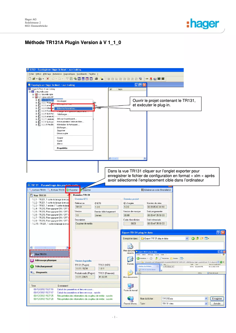 Page 1 of the manual User Manual Hager TR131A