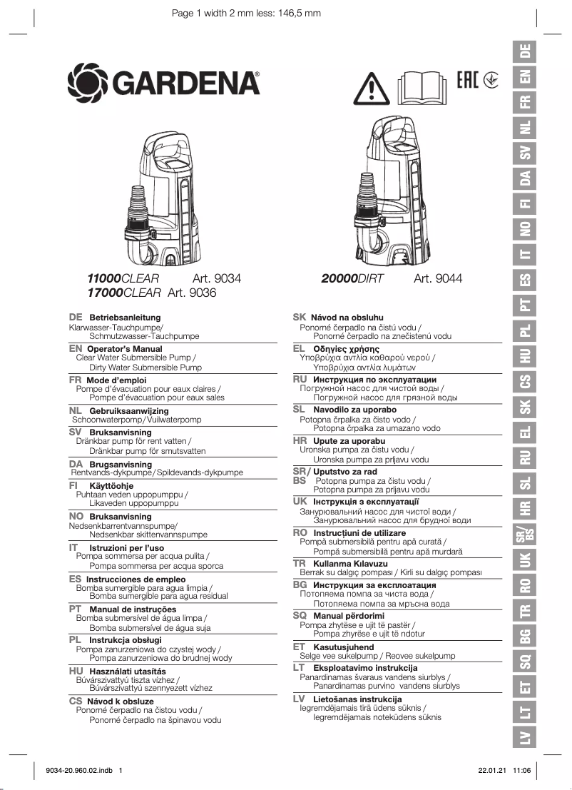 Page 1 de la notice Manuel utilisateur Gardena 20000 Aquasensor