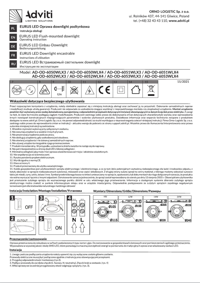 Page 1 de la notice Manuel utilisateur Adviti AD-OD-6050WLX3