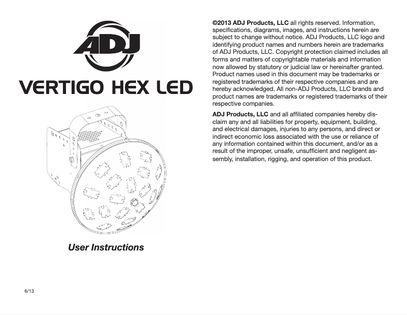Page 1 de la notice Manuel utilisateur American DJ Vertigo HEX LED