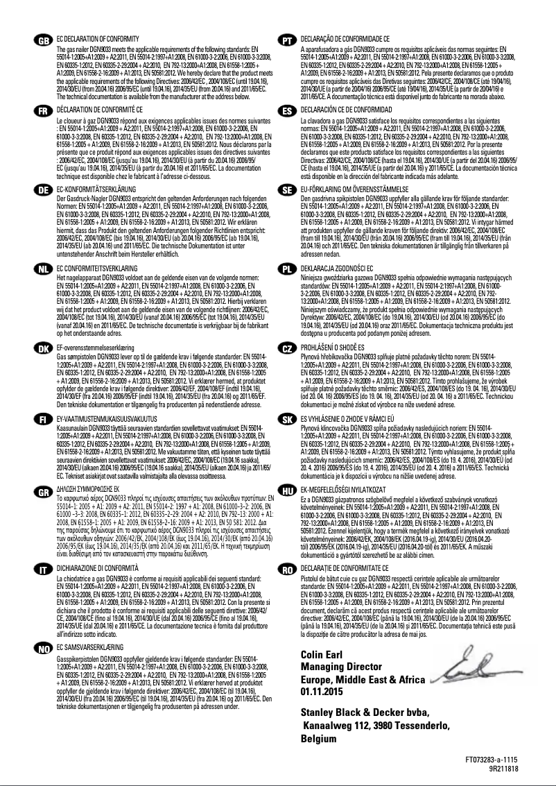 Page 1 de la notice Manuel utilisateur DeWalt DGN9033
