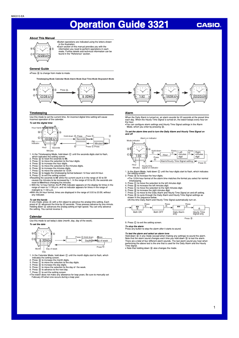 Page 1 de la notice Manuel utilisateur Casio AW-49H-1BVEF