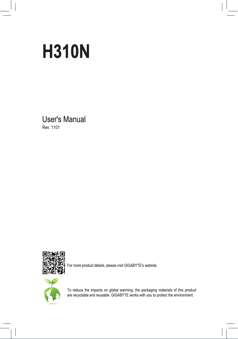 Page 1 de la notice Manuel utilisateur Gigabyte H310N