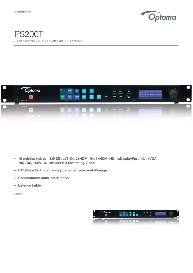 Page 1 de la notice Fiche technique Optoma PS200T