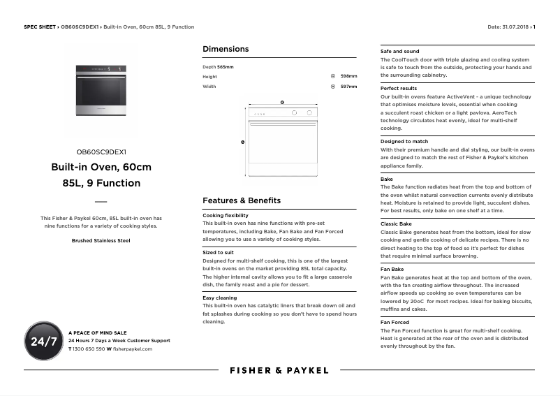 Página 1 del manual Ficha técnica Fisher & Paykel OB60SC9DEX1