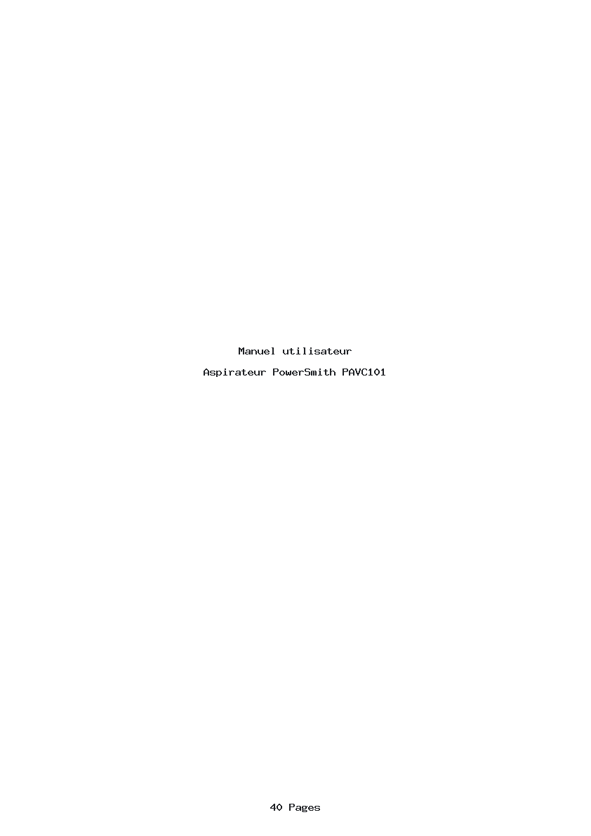 Page 1 de la notice Manuel utilisateur PowerSmith PAVC101