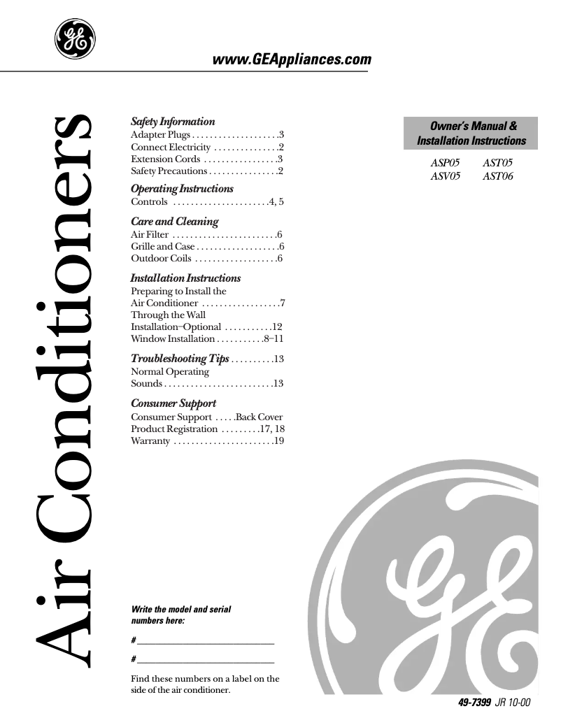 Page n°1 - Guide d'installation GE Profile ASM06LC