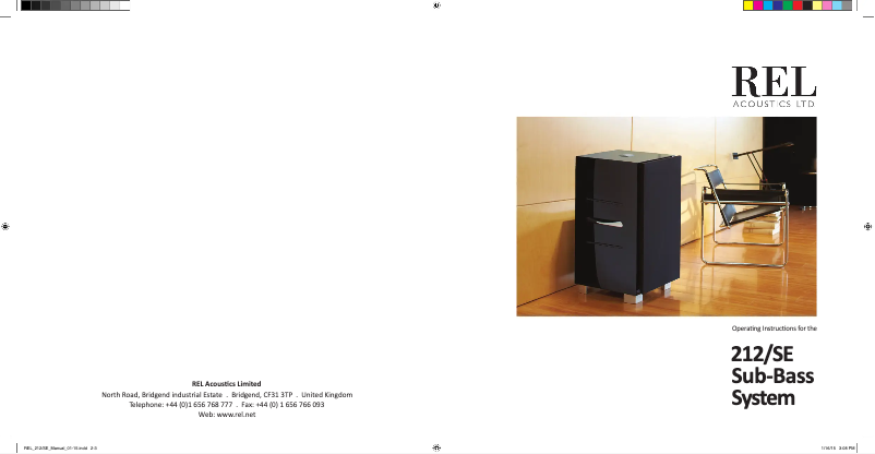 Page 1 de la notice Manuel utilisateur REL Acoustics 212/SE