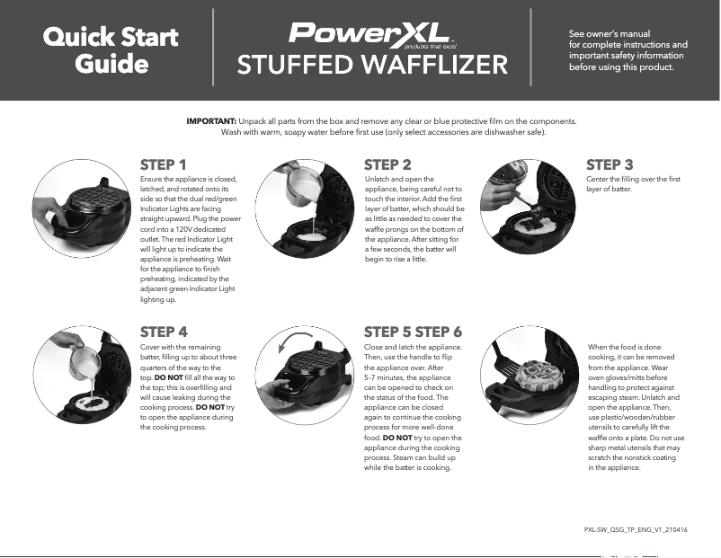 Page 1 of the manual Quick Start Guide PowerXL Stuffed Wafflizer ESWM03