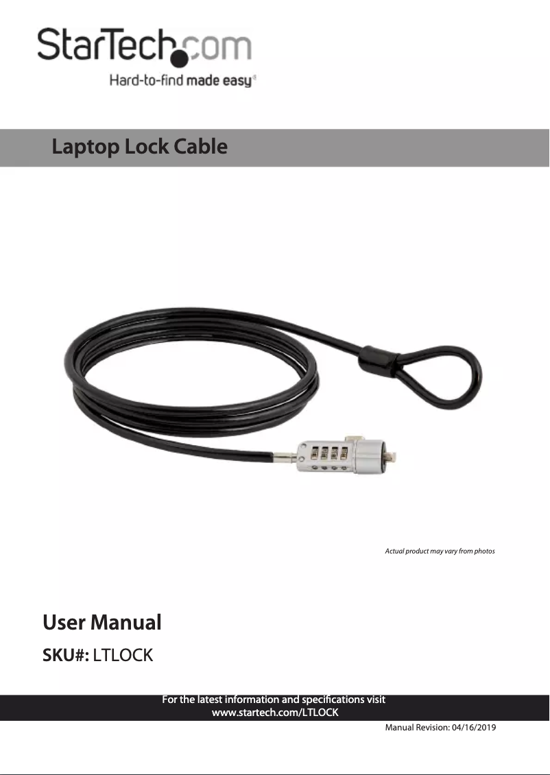 Page 1 de la notice Manuel utilisateur StarTech.com LTLOCK