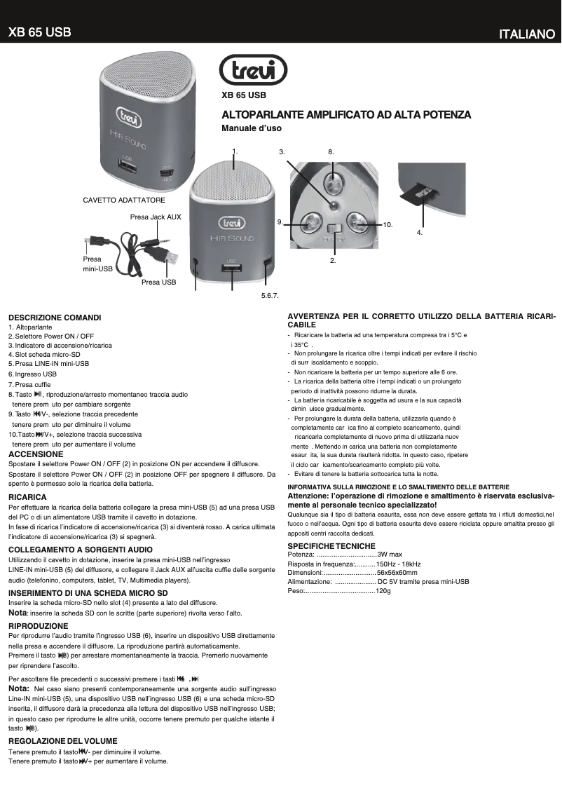 Página 1 del manual Manual de usuario Trevi XB 65