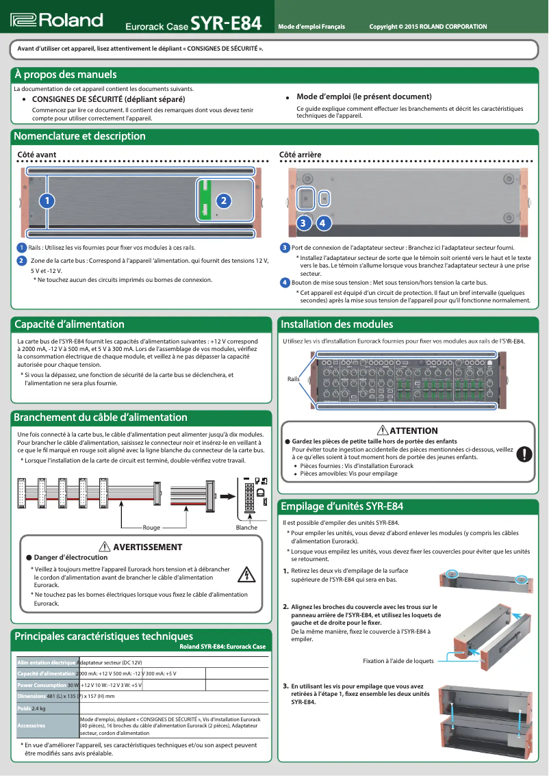 Page 1 de la notice Manuel utilisateur Roland SYR-E84