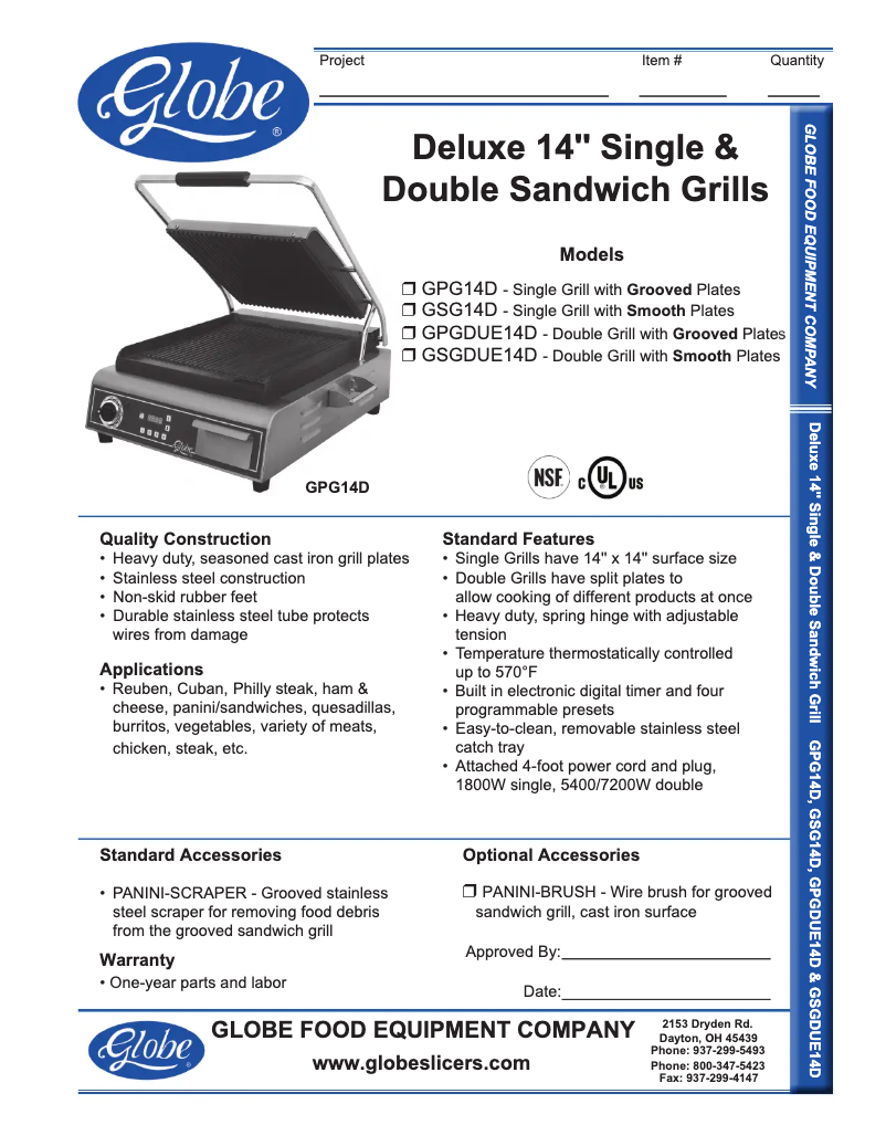 Page 1 de la notice Manuel d'utilisation et d'entretien Globe GPGDUE14D