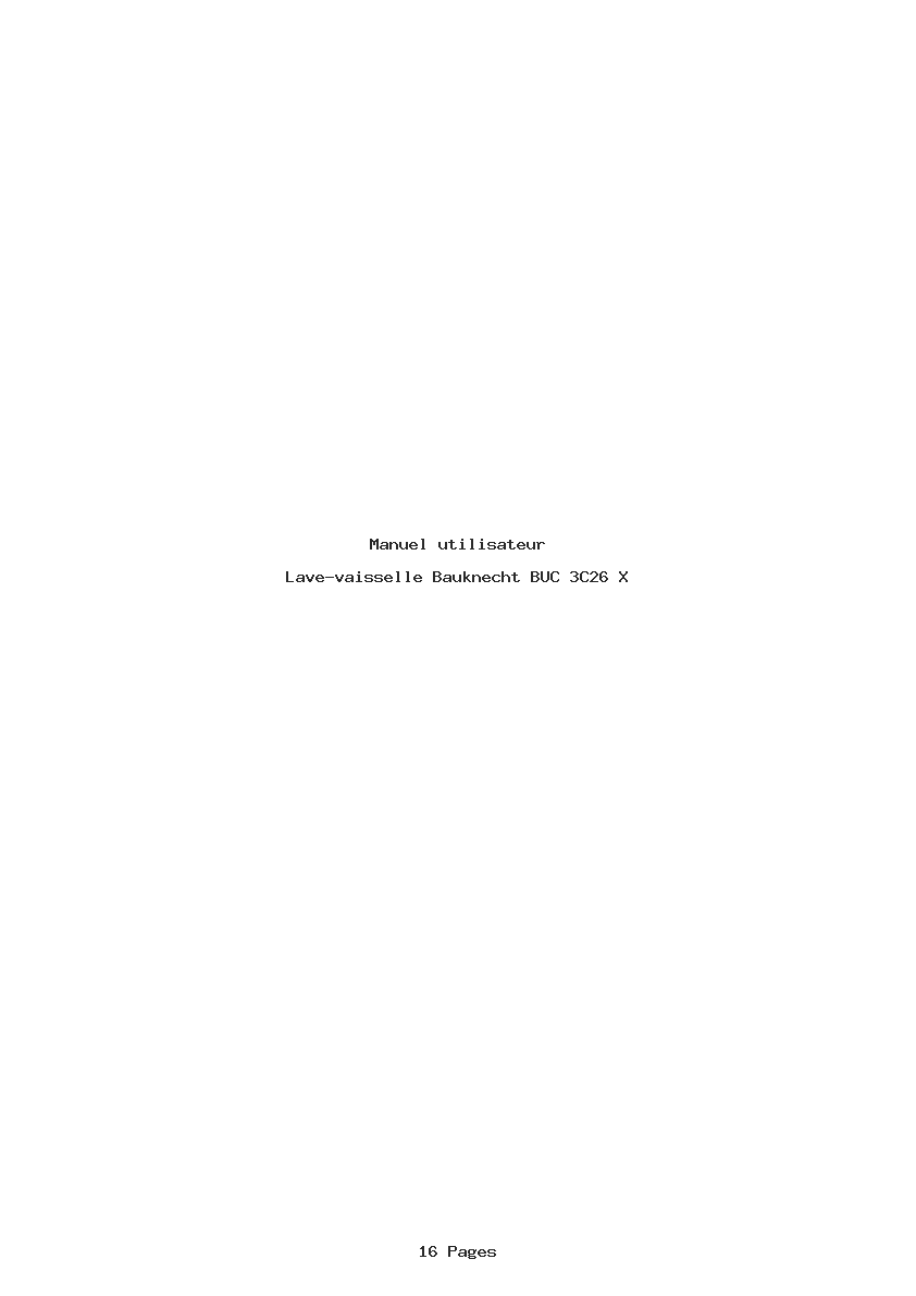 Page 1 de la notice Manuel utilisateur Bauknecht BUC 3C26 X