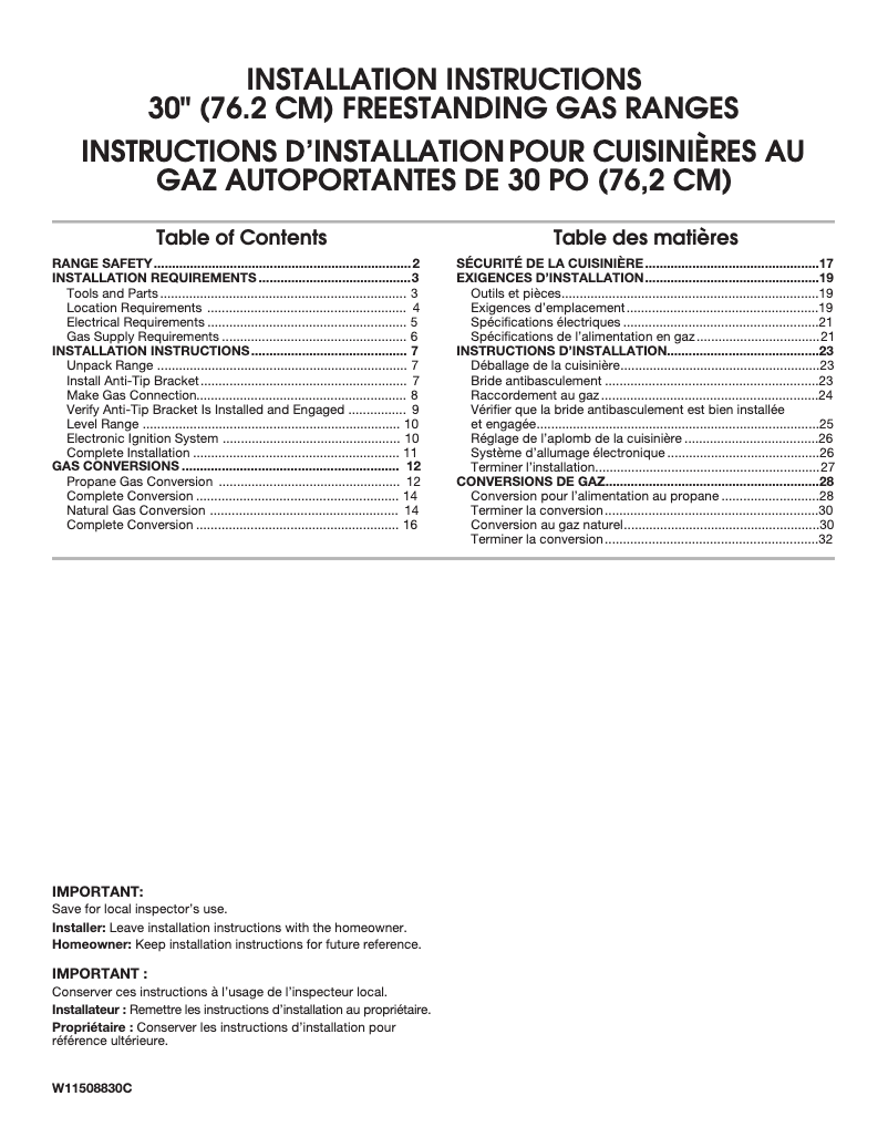 Page 1 de la notice Guide d'installation Amana AGR6303MMB