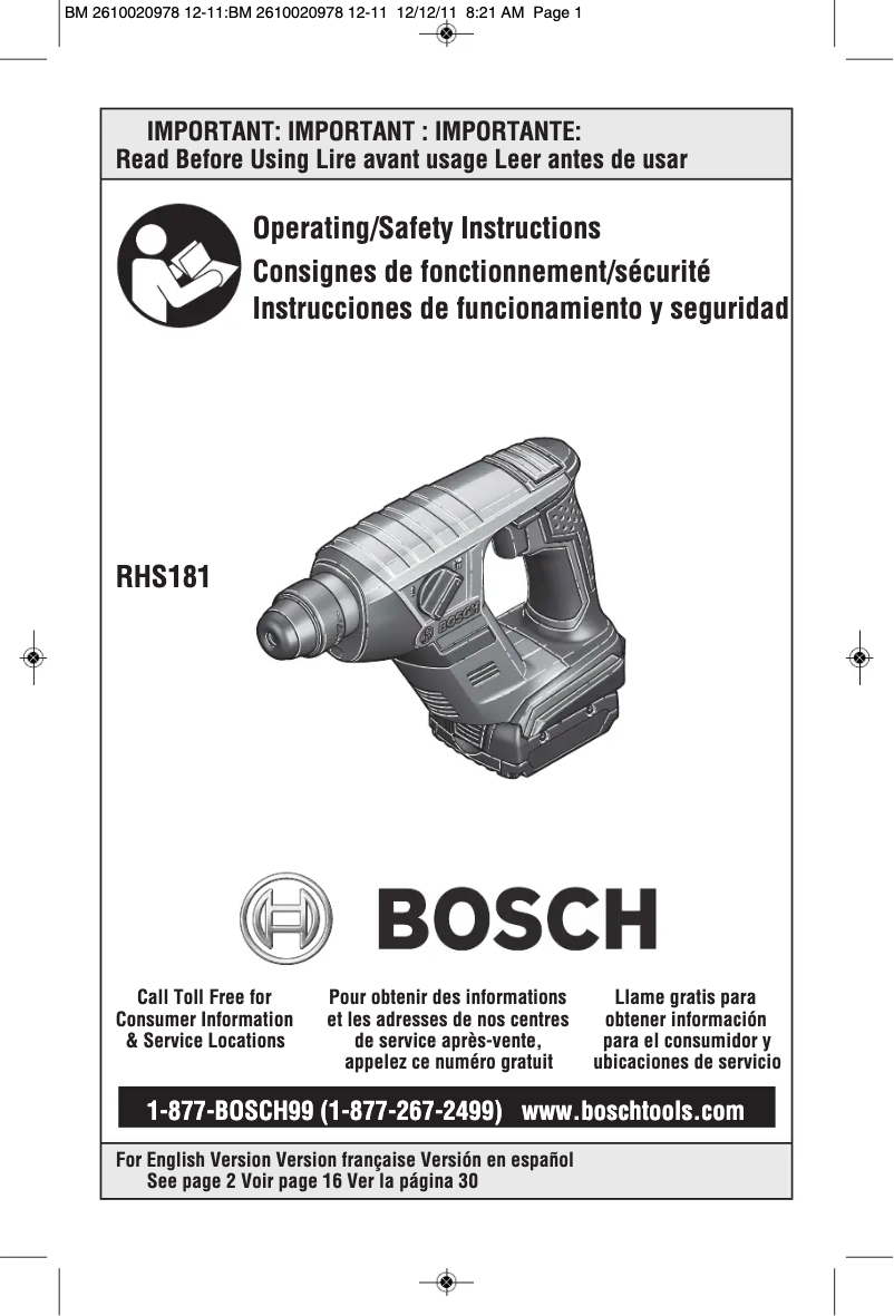 Page 1 of the manual User Manual Bosch RHS181B