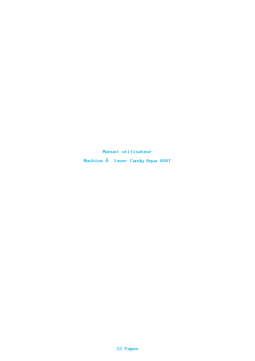 Page 1 de la notice Manuel utilisateur Candy Aqua 600T