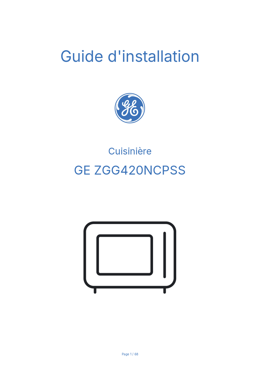 Page 1 de la notice Guide d'installation GE ZGG420NCPSS