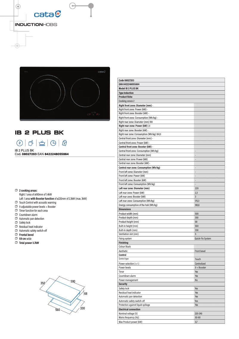 Page 1 de la notice Fiche technique CATA IB 2 PLUS BK