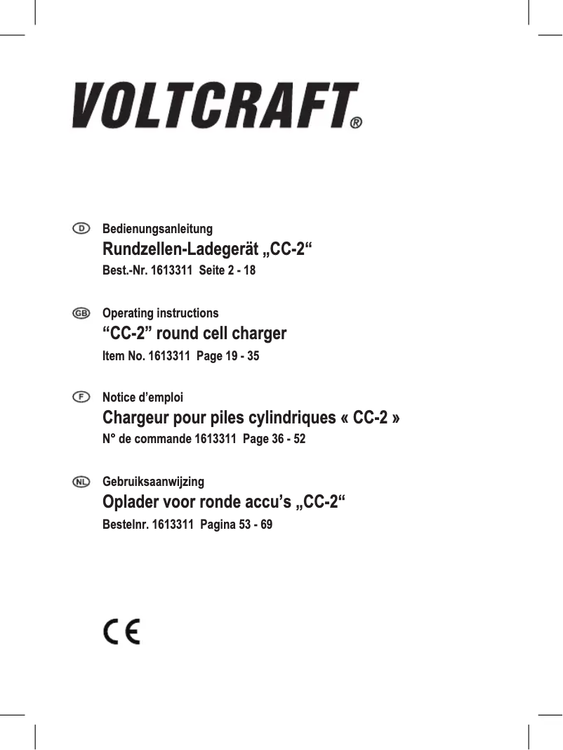 Page 1 de la notice Manuel utilisateur Voltcraft CC-2