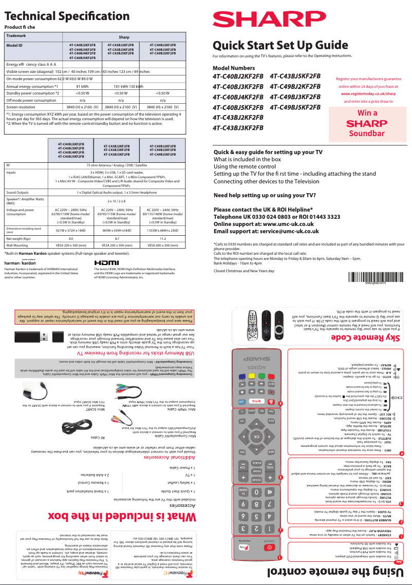 Page 1 de la notice Guide de démarrage rapide Sharp 40BJ3K